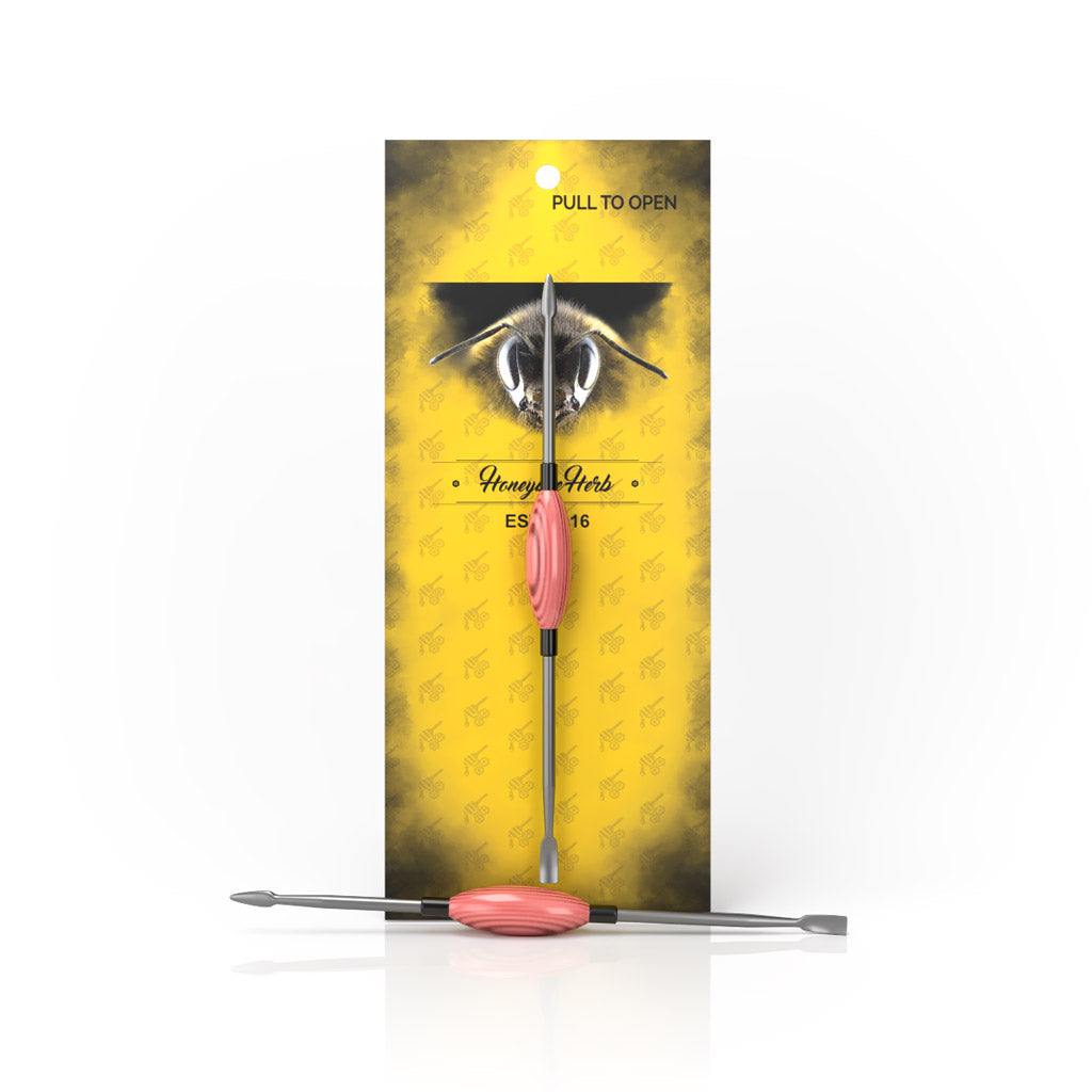 Red Glass Handle Double Sided Steel Tip Oval Dab Tool Yellow Packaging