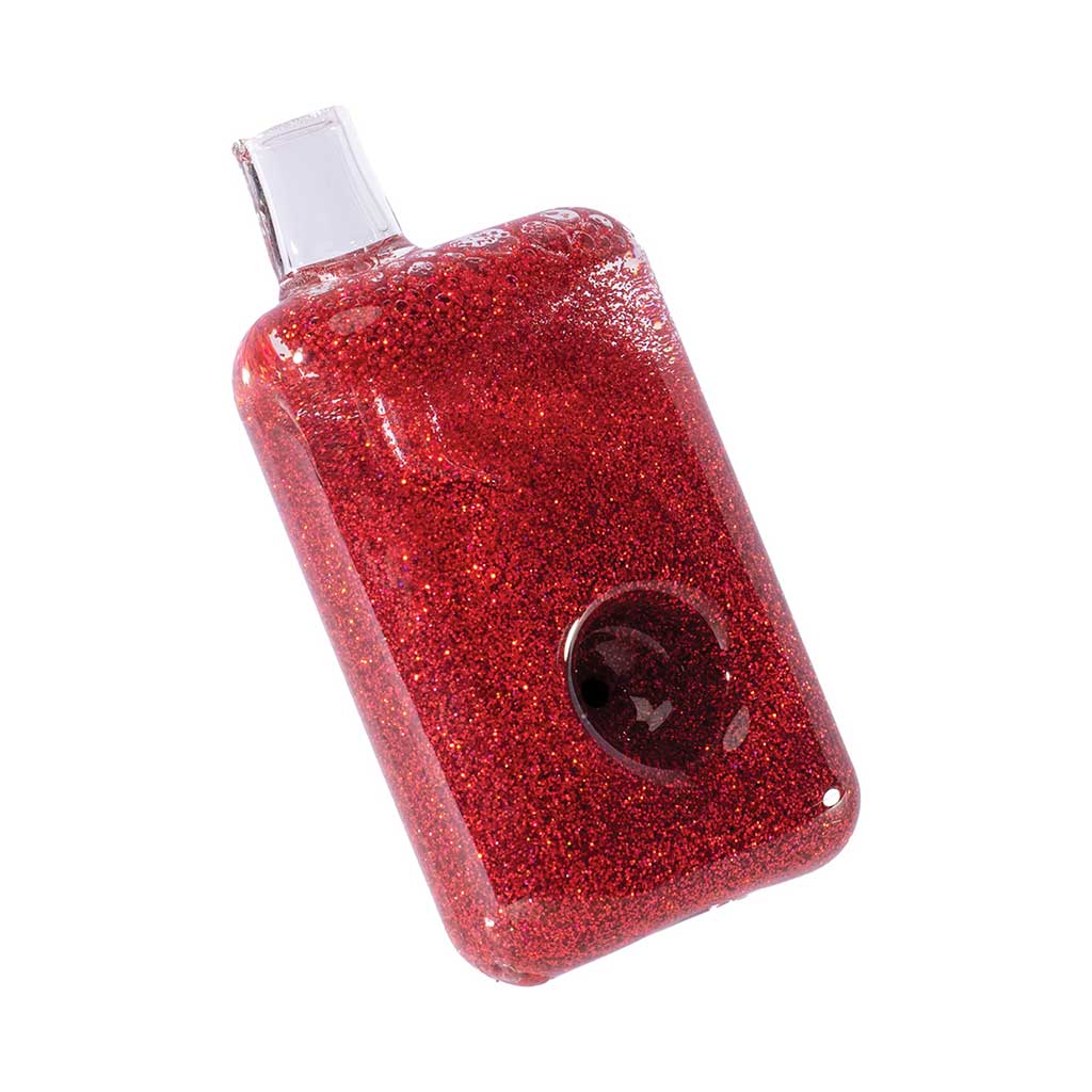 Red glitter glycerin hand pipe in branded packaging – ready to buy