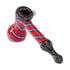 red stripe dicro hand bubbler pipe with black glitter mouthpiece, premium handcrafted glass smoking pipe, buy at honeybee herb 