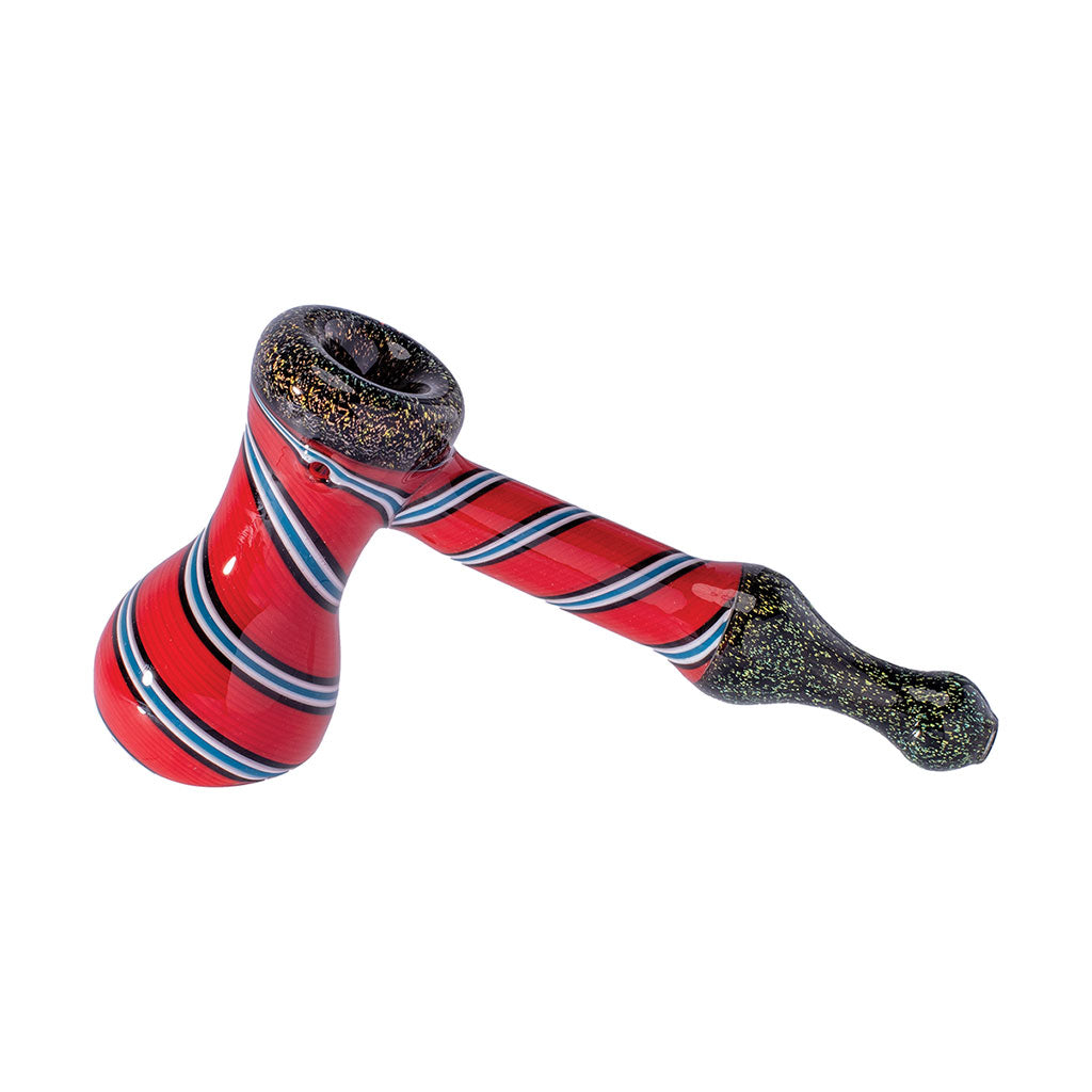 dicro red stripe glass bubbler pipe featuring black sparkle finish, durable glass and smooth airflow, available at honeybee herb