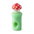 red top mushroom green glass hand pipe shown on its side with carb and bowl visible, sturdy spoon pipe, buy at honeybee herb 
