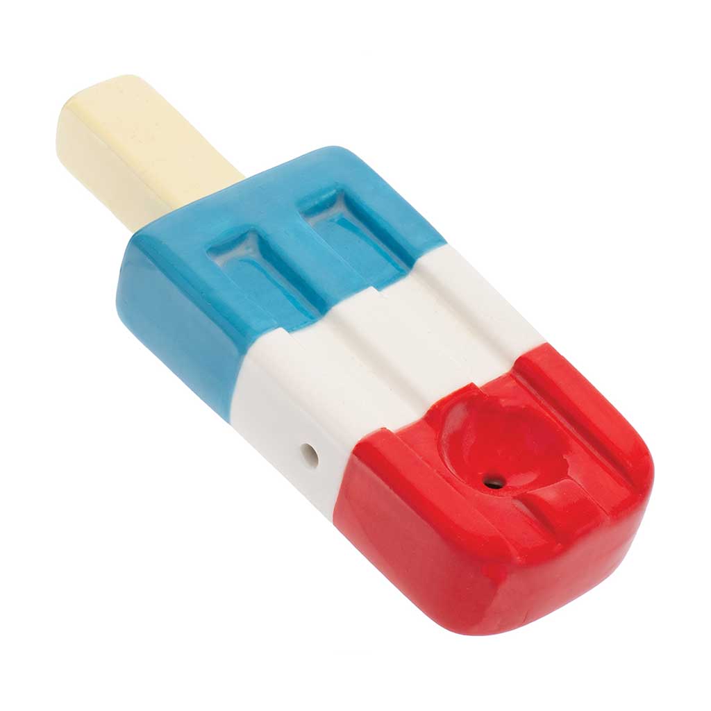 Buy red white blue ceramic popsicle pipe – front view Wacky Bowlz 