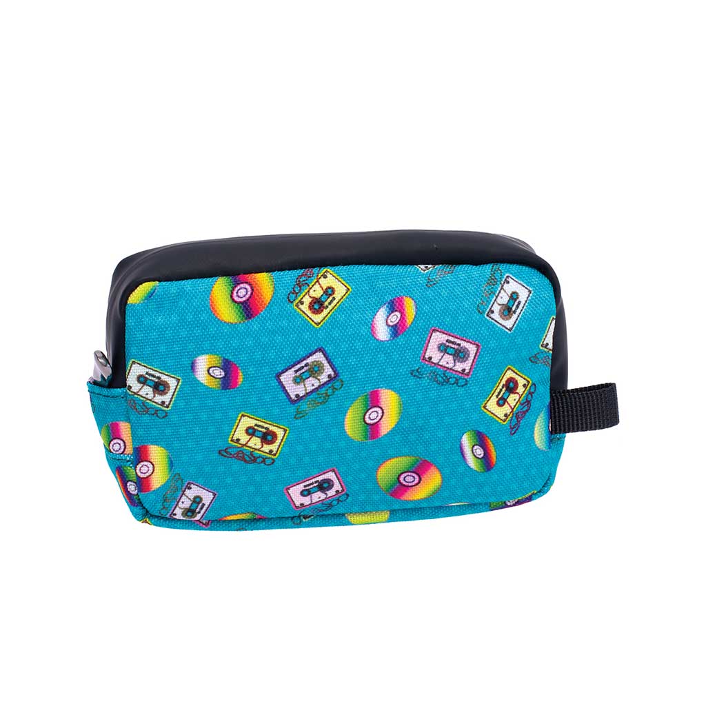 Back view of retro CD tape 5in x 3in smellproof bag, odor-resistant pouch for herbs 