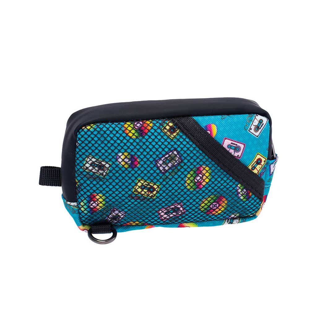  5x3 smellproof bag with retro CD tape design front view, odor-proof storage pouch