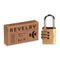Brass combination luggage lock with three-digit dial for customizable security, displayed against a simple background.