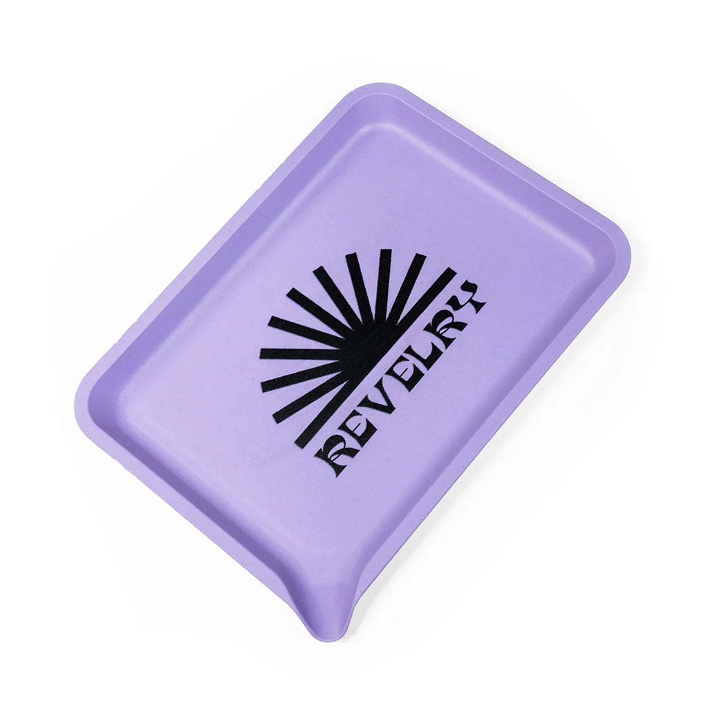 Revelry Supply rolling tray with a funnel corner in the Sundown design.