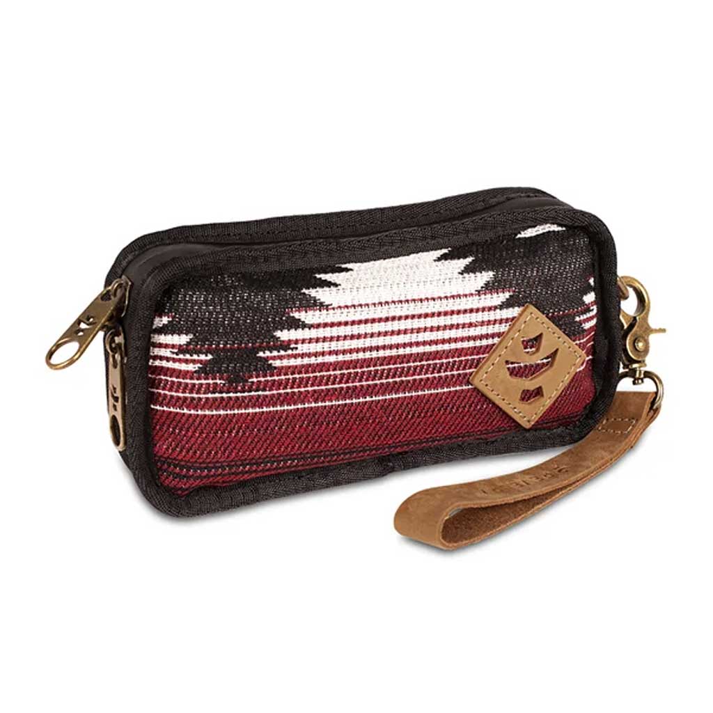 Side angle view of the southwest Revelry Supply Gordito pipe pouch displaying its sturdy zipper and stitching detail.