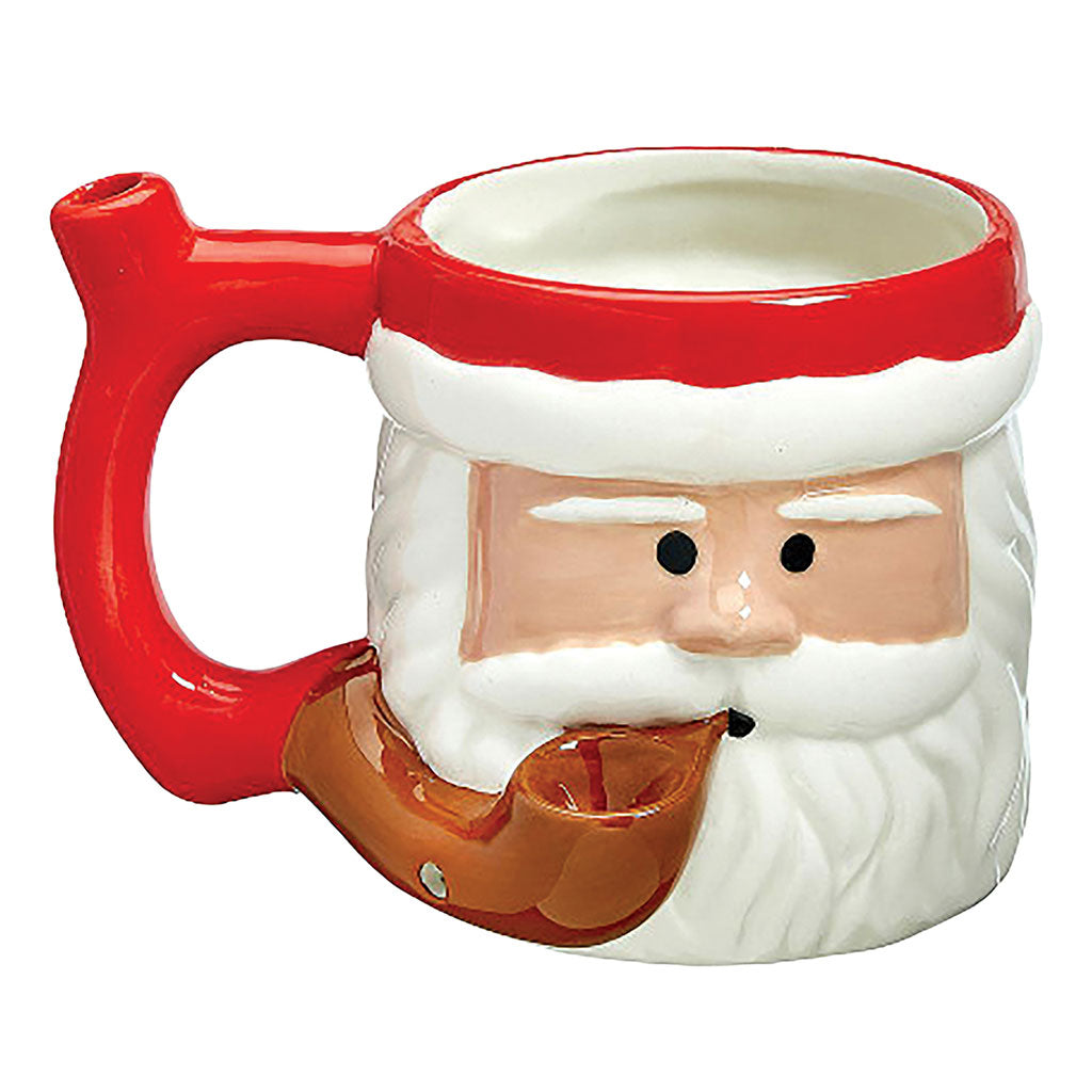 Santa Premium Roast and Toast pipe mug with glossy red hat, white beard, red handle, brown pipe bowl, and festive holiday design