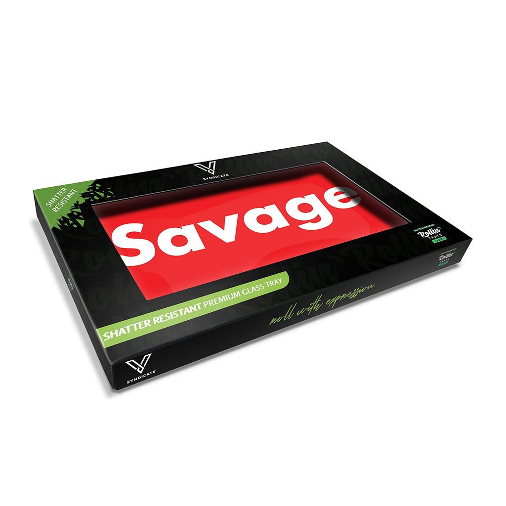savage glass rolling tray in gift box — shatter resistant, ready to ship — buy now