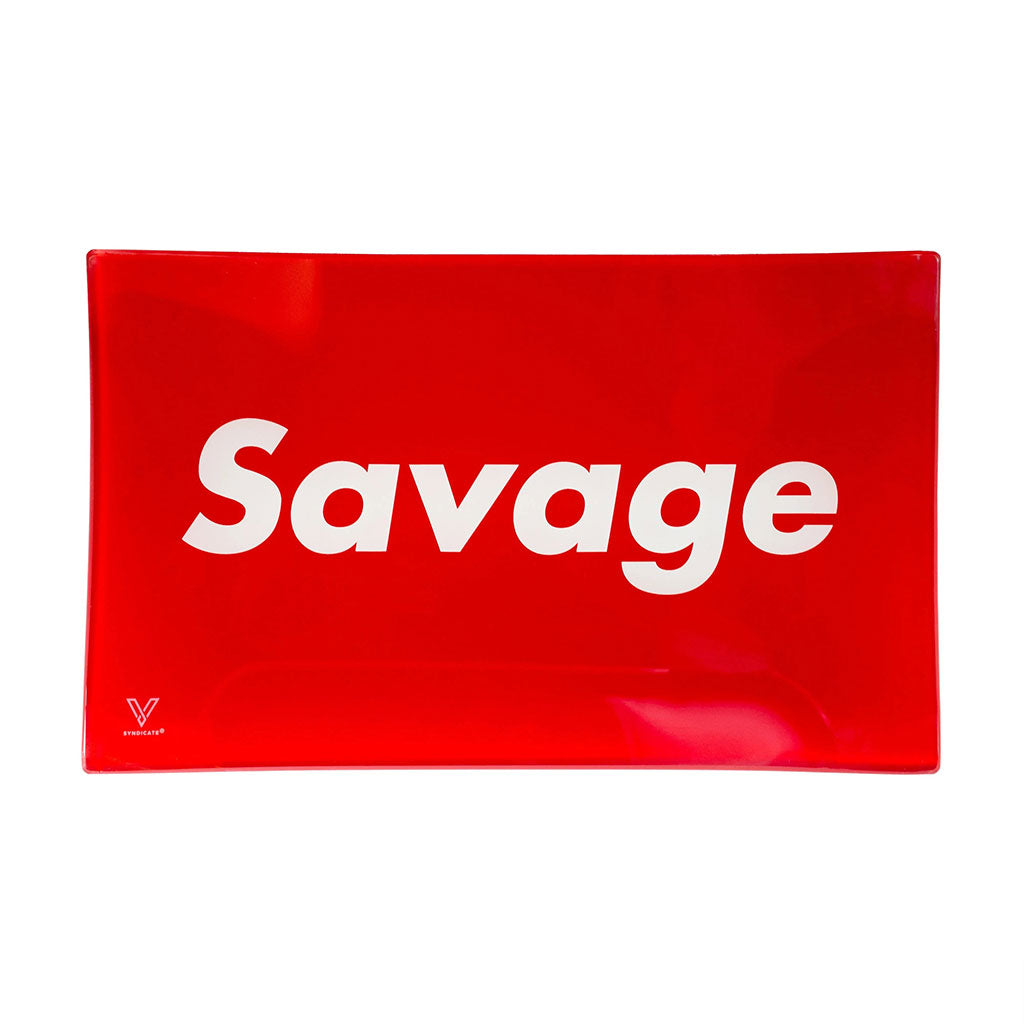 top view of savage red glass rolling tray — smooth surface — order today