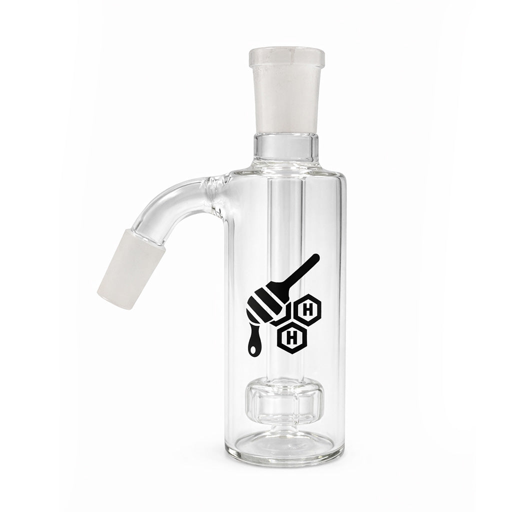 Showerhead Perc Cylinder Ash Catcher, 14mm male 45 degree clear glass ash catcher.