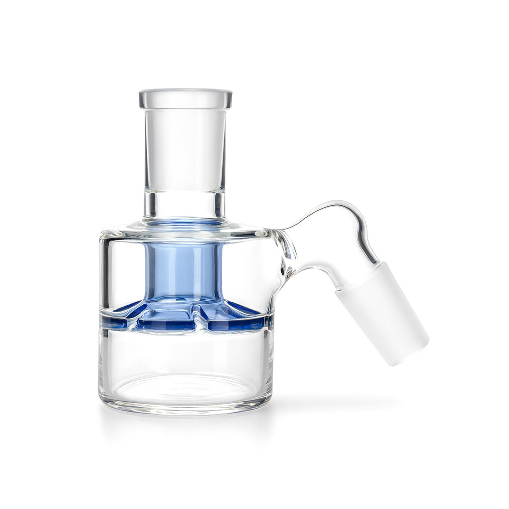 Blue 45 degree showerhead perc glass ash catcher for smoother smoke filtration