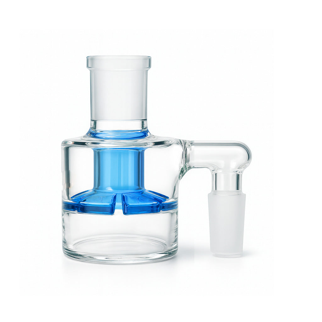 Blue 90 degree showerhead perc glass ash catcher for enhanced cooling