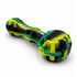 Black, yellow, and green silicone spoon pipe with removable glass bowl insert and built-in tool