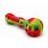 Green yellow red silicone spoon pipe with removable glass bowl insert and built-in tool