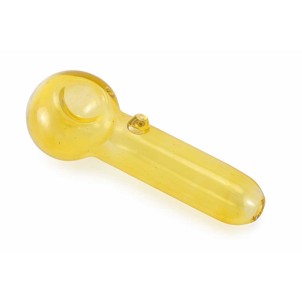 Yellow silver fumed glass hand pipe, compact thick glass—buy online with fast shipping.