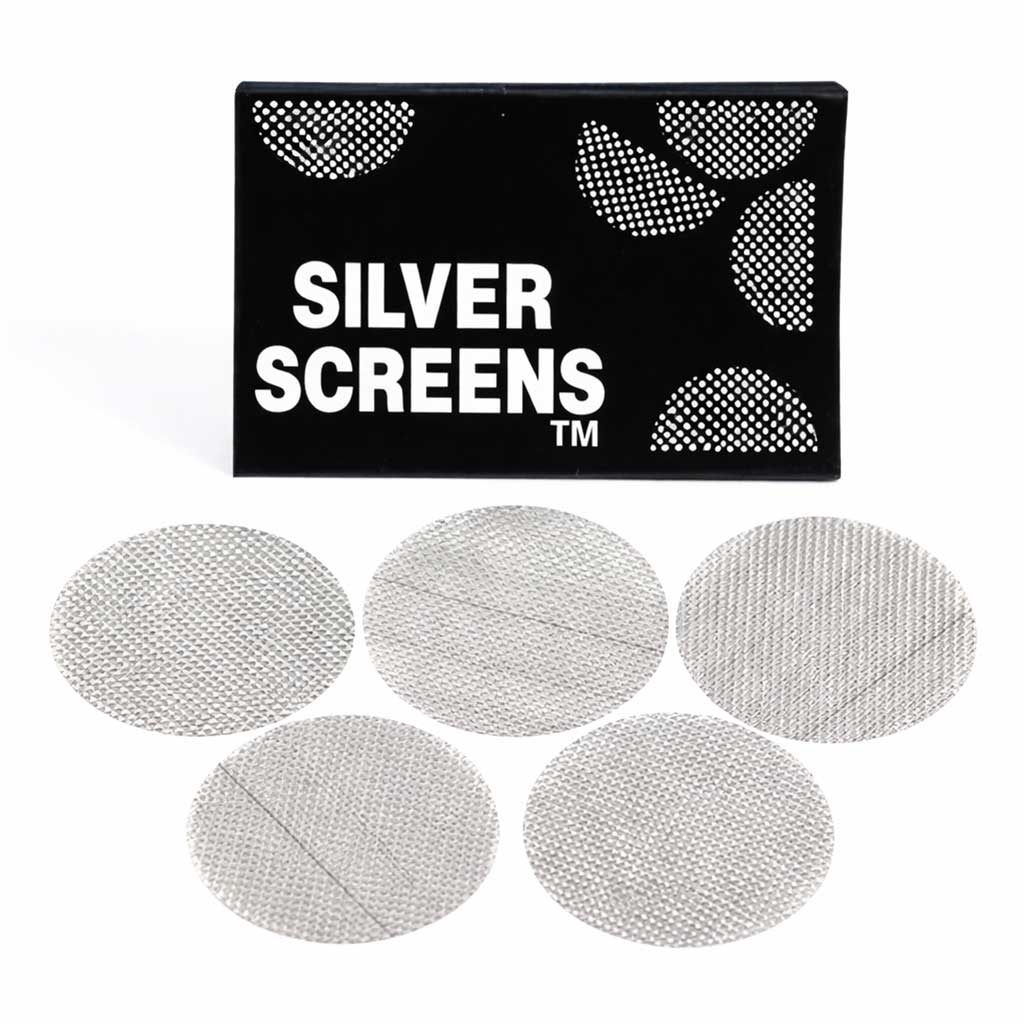 Silver pipe screen filter 5pc pack for glass bowls preventing ash and debris