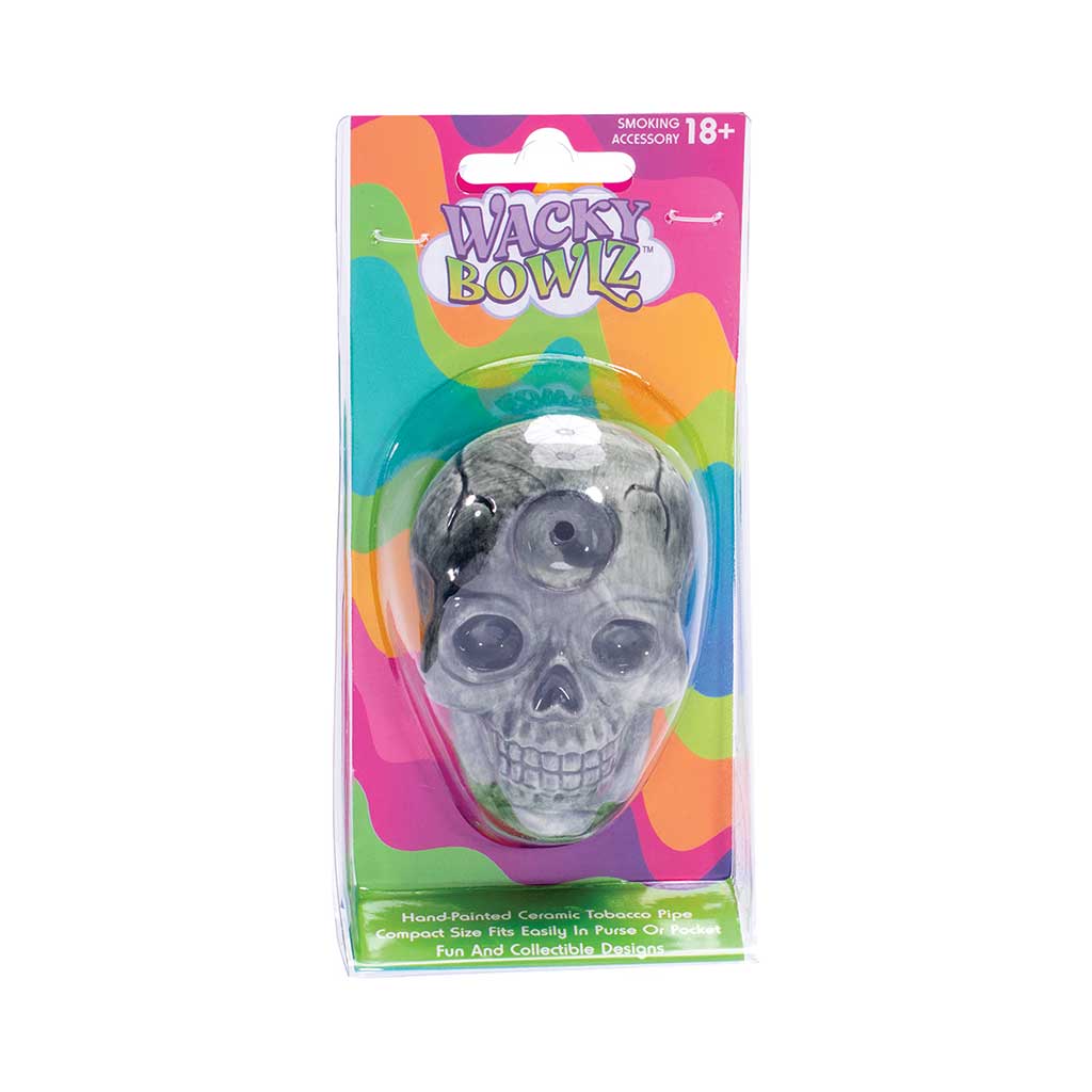 Skull ceramic hand pipe in retail packaging—buy online at Honeybee Herb with fast, discreet shipping. 