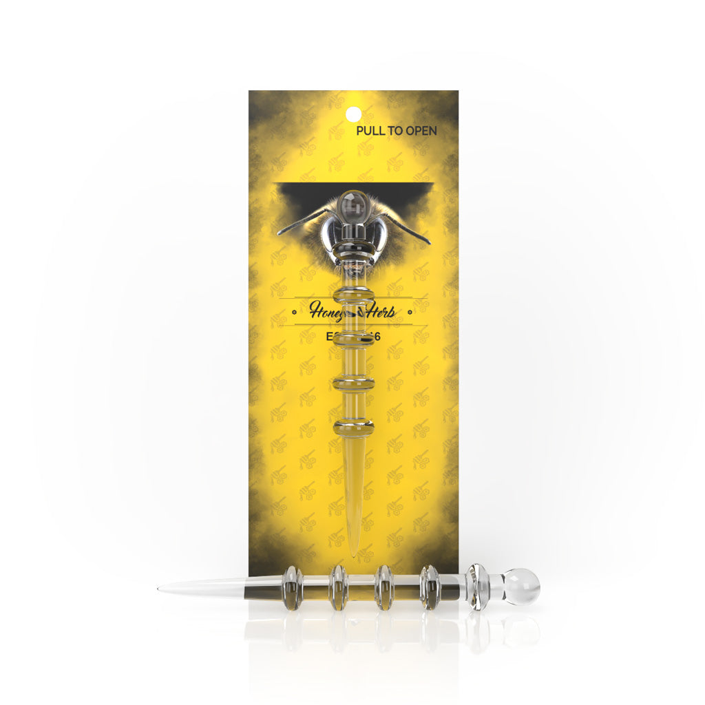 Clear Glass Slender Point Stylish Opal Head Stardust Wand Dabber Tool Yellow Packaging View