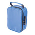  side standing view of classic blue smellproof bag 9in x 6.5in with handle 5. 9in x 6.5in x 3.5in classic blue smellproof bag with removable divider