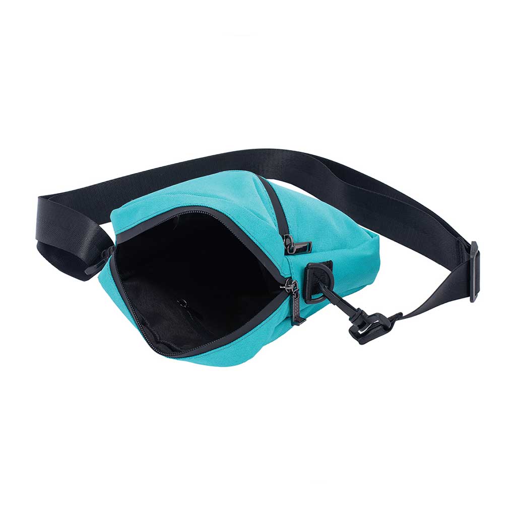 open view of turquoise 8.5in smellproof bag with spacious interior