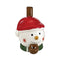 Snowman hand pipe with white round body, black button eyes, orange carrot nose, striped scarf, side bowl, and glossy ceramic design