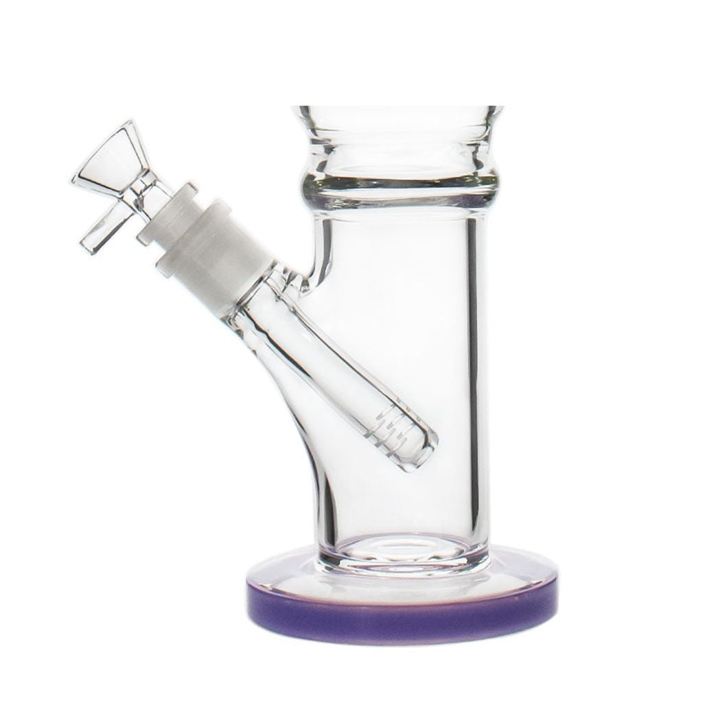 Close-up of base and downstem of Purple Sphere Perc Glass Bong – Buy from Honeybee Herb