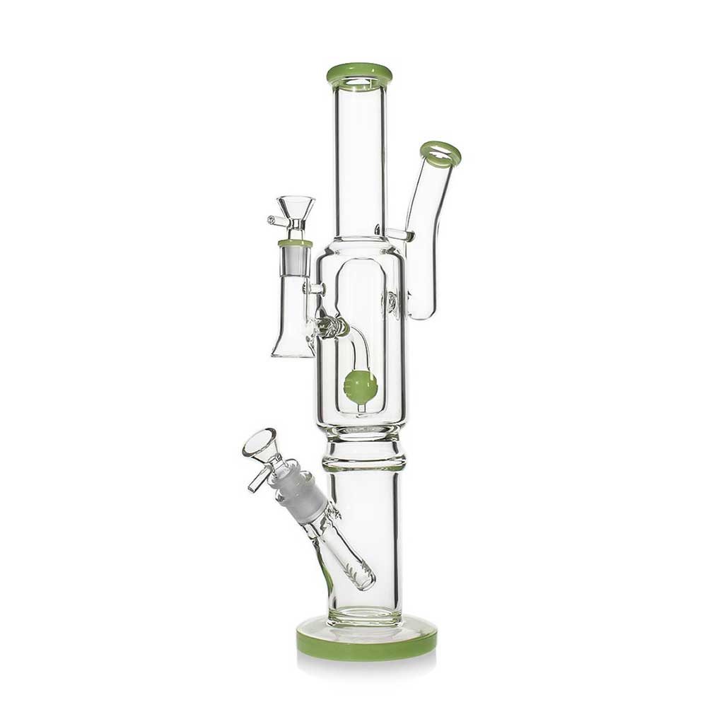 Sphere Perc Double Bowl Glass Bong in Greenwith Side Arm Recycler – Buy Online at Honeybee Herb