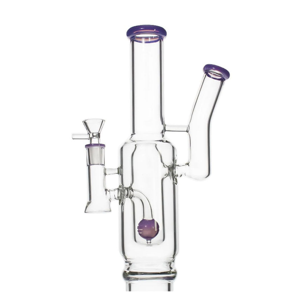  Side view of Sphere Perc Double Bowl Glass Bong in Purple – Buy Online at Honeybee Herb 