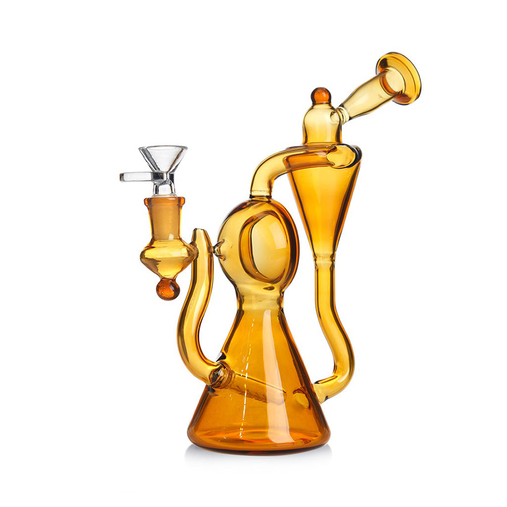 Buy Yellow Spherical Chamber Inline Perc Recycler Rig – Full Front View