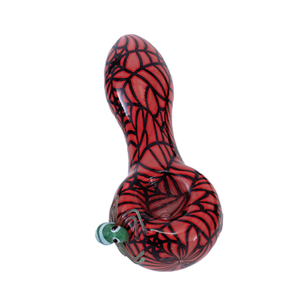 Spider's Web Hand Pipe in red glass – premium smoking pipe for sale