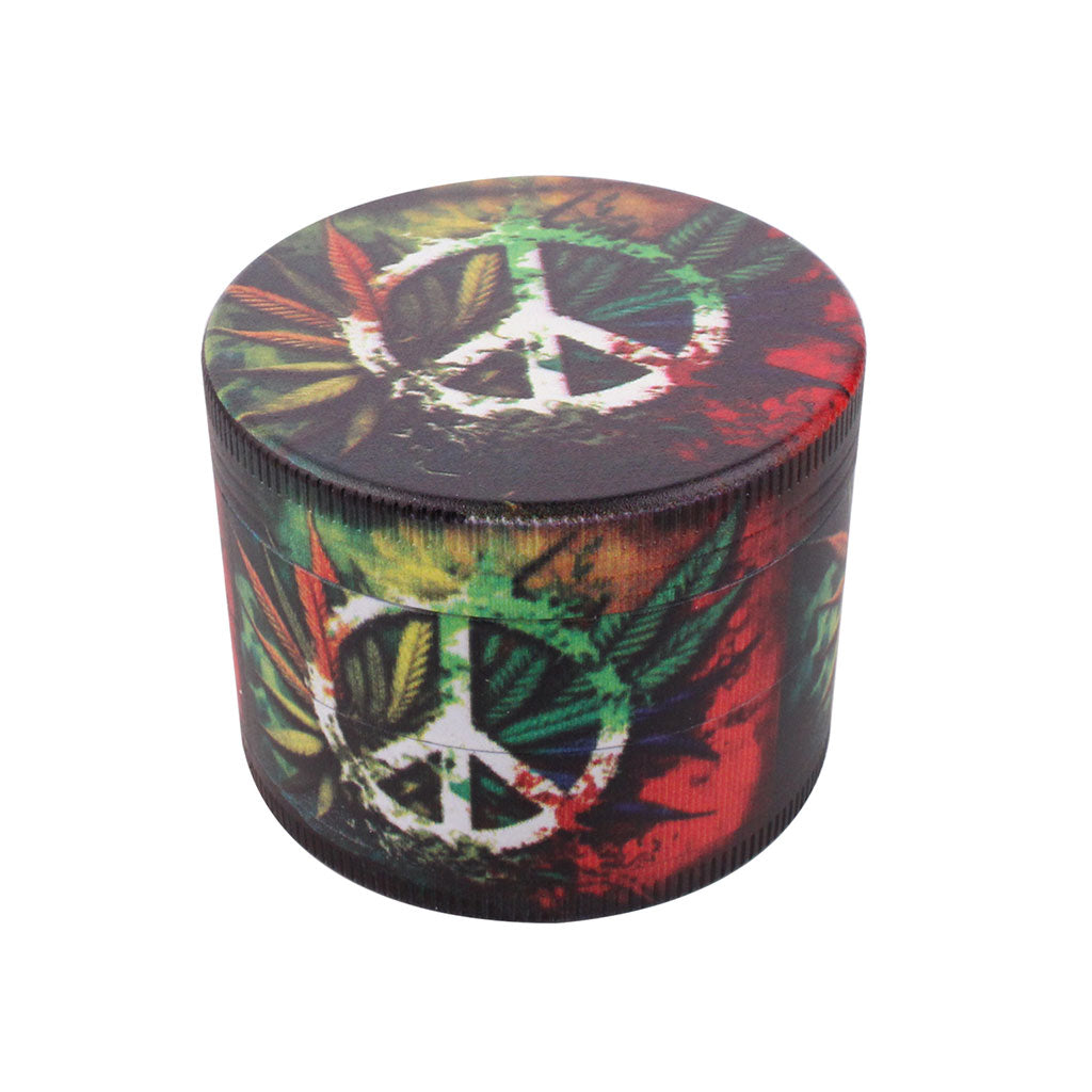 Rasta peace Splash Artwork 4-Piece Aluminum Herb Grinder with symbol on the lid