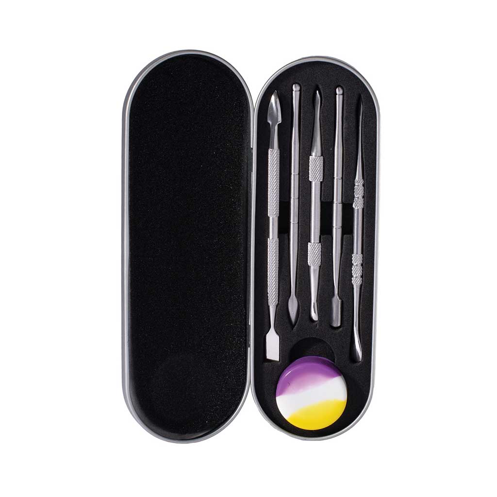 stainless steel dabbers set with silicone jar and tin case