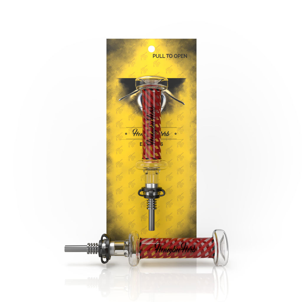 Steel Tip Red Candy Stripped Glass Nectar Collector With Keck Clips Yellow Packaging