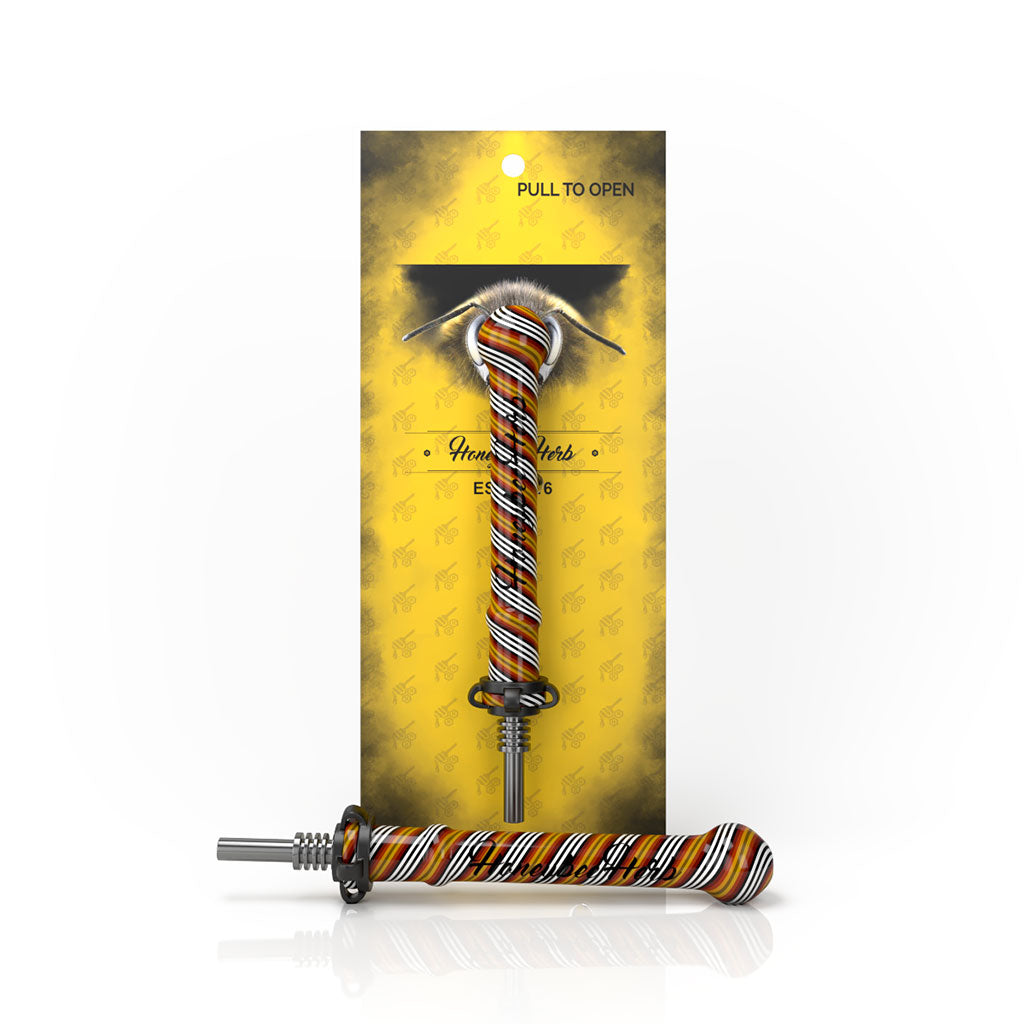 Steel Tip On Orange-Black Twist Glass Candy Pop Nectar Collector Yellow Packaging View