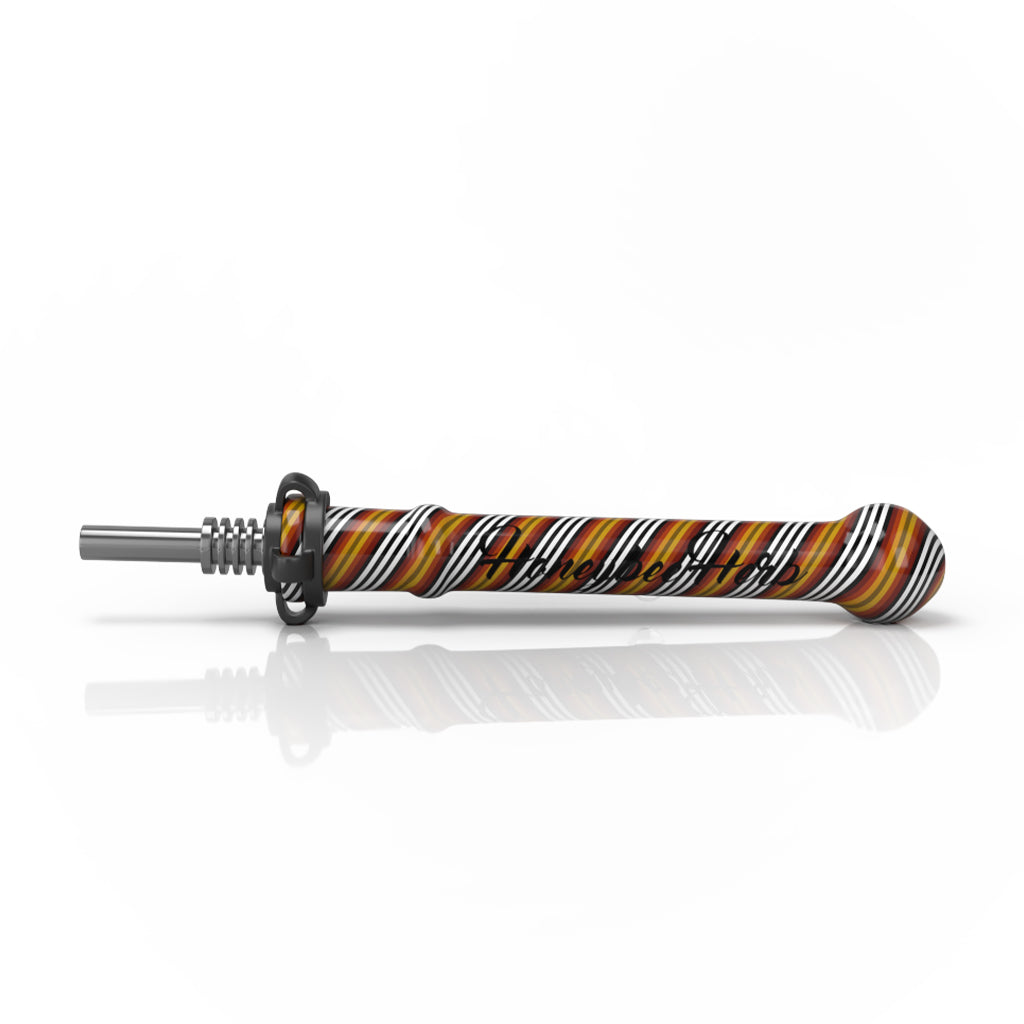 Steel Tip On Orange-Black Twist Design Glass Candy Pop Nectar Collector With Keck Clips Horizontal View