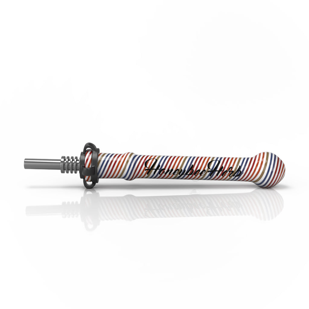 Steel Tip On Red-Blue Twist Design Glass Candy Pop Nectar Collector With Keck Clips Horizontal View