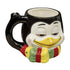 Stoned Penguin Premium Roast and Toast pipe mug with glossy black and white penguin face, yellow beak, colorful scarf, handle, and built-in bowl