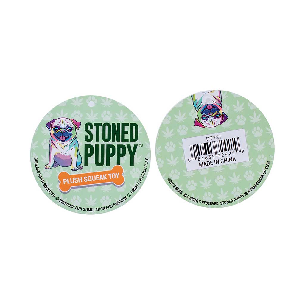 Stoned Puppy Joint Squeaky Dog Toy Packaging Tag Front And Back