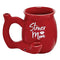 Stoner Mom Red Chubby Roast and Toast pipe mug with red ceramic body, Stoner Mom text, curved handle, and built-in front bowl