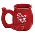 Stoner Mom Red Chubby Roast and Toast pipe mug with red ceramic body, Stoner Mom text, curved handle, and built-in front bowl