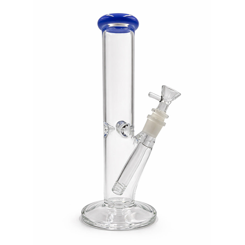 Jade blue straight tube bong with ice catcher and round base ready to ship