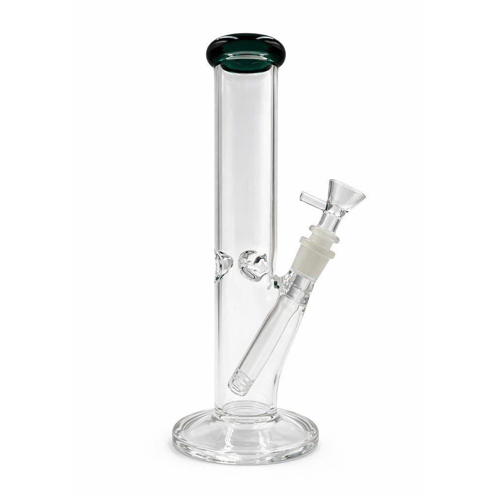 Lake green straight tube glass bong with ice catcher and round base for sale