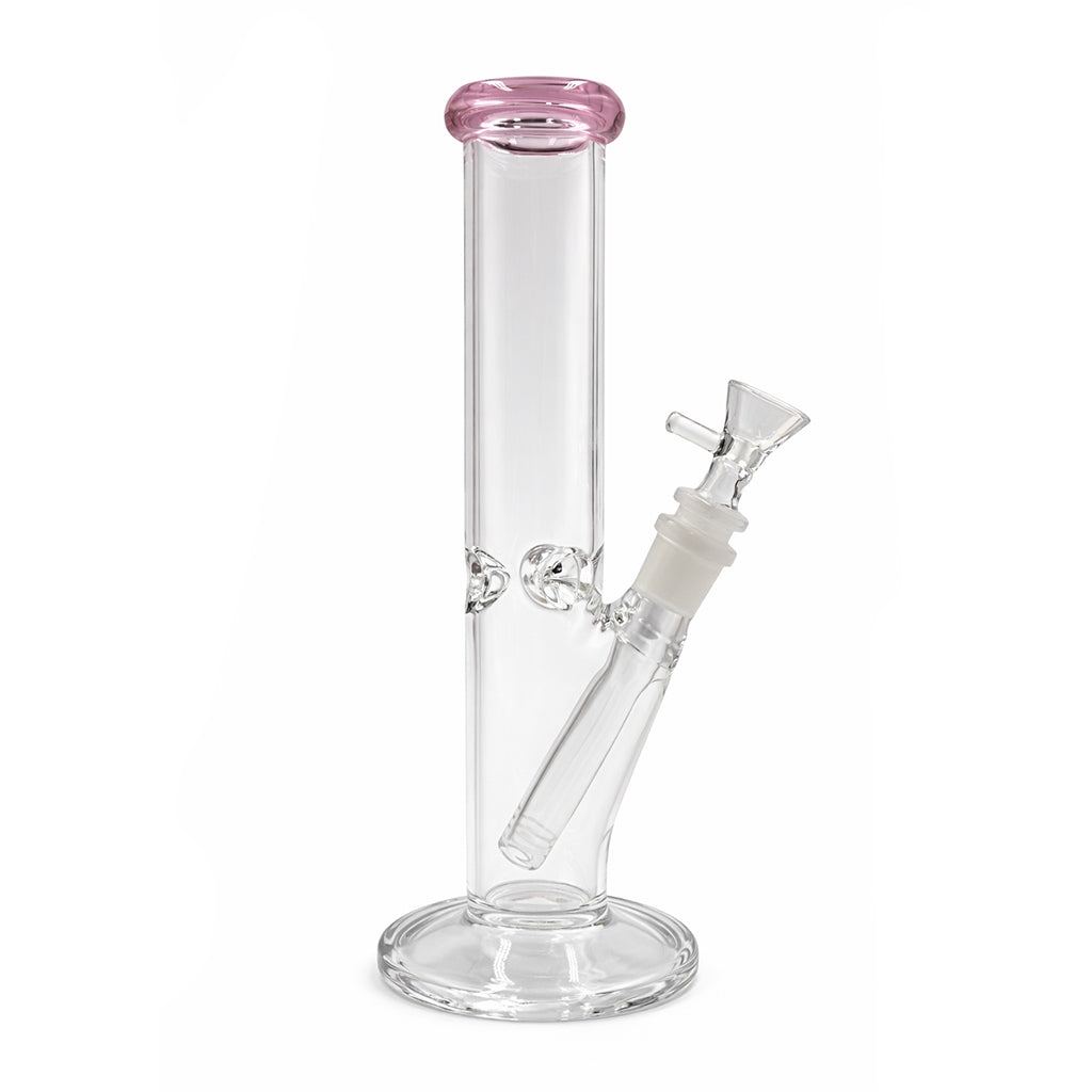 Buy pink straight tube bong with ice catcher, round base, downstem and bowl