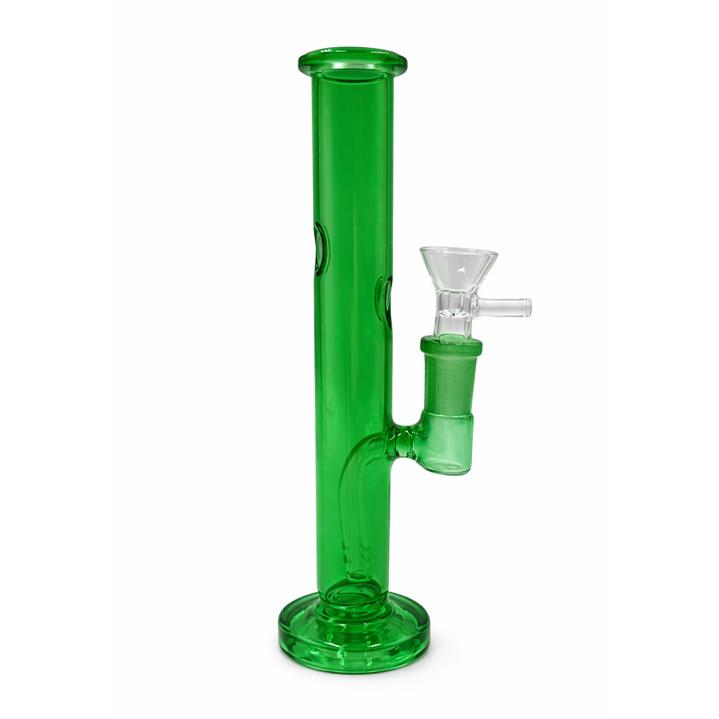 Green straight tube bong with diffuser downstem ready to ship