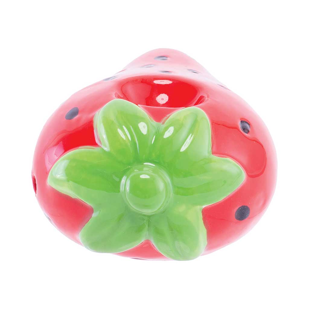 Top leaf view of strawberry ceramic pipe – Wacky Bowlz product