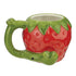 Strawberry Premium Roast and Toast pipe mug with red strawberry body, white seed detail, green leaf top, curved handle, and front bowl