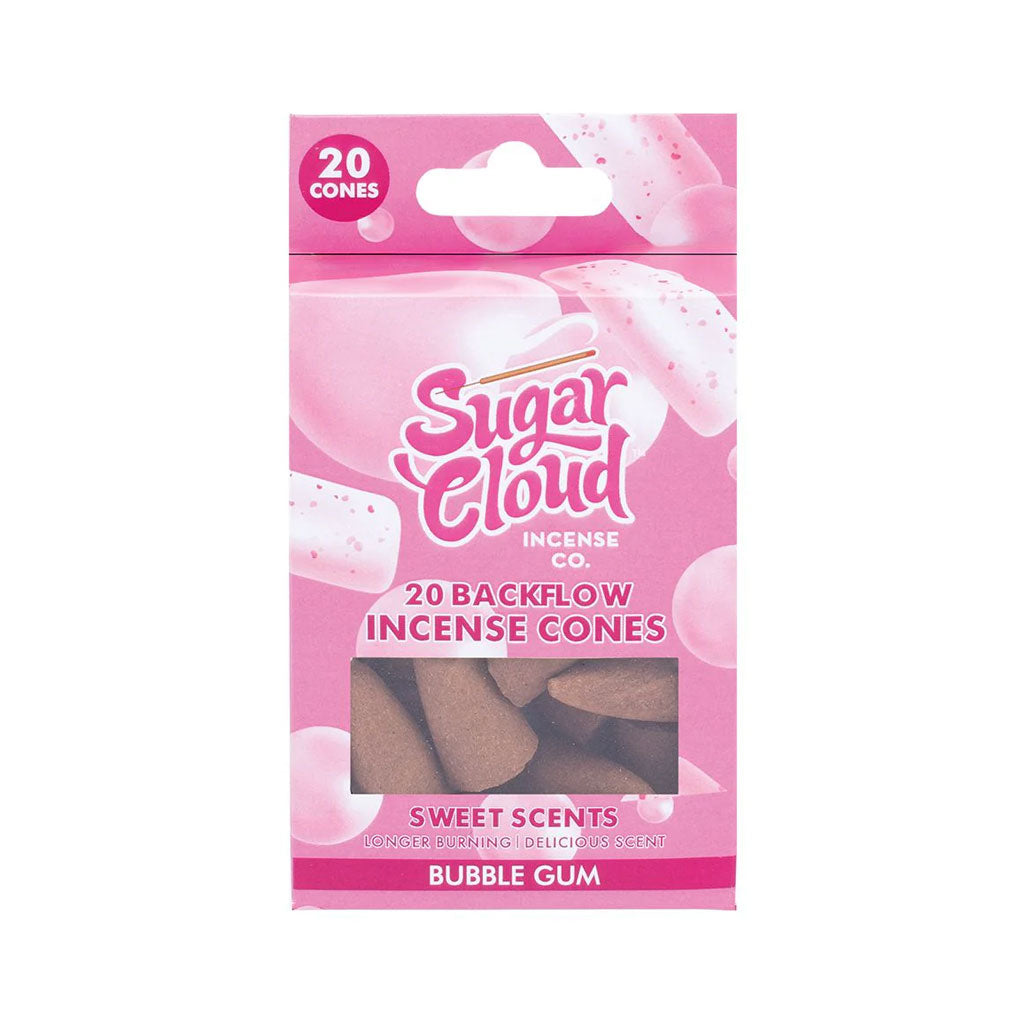 Shop Sugar Cloud Bubble Gum backflow incense cones 20 pack for playful sweet scent at Honeybee Herb.