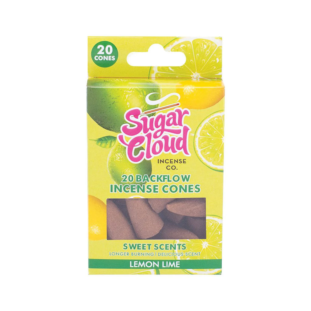 Shop Sugar Cloud Lemon Lime incense cones 20 pack for citrus aroma at Honeybee Herb.