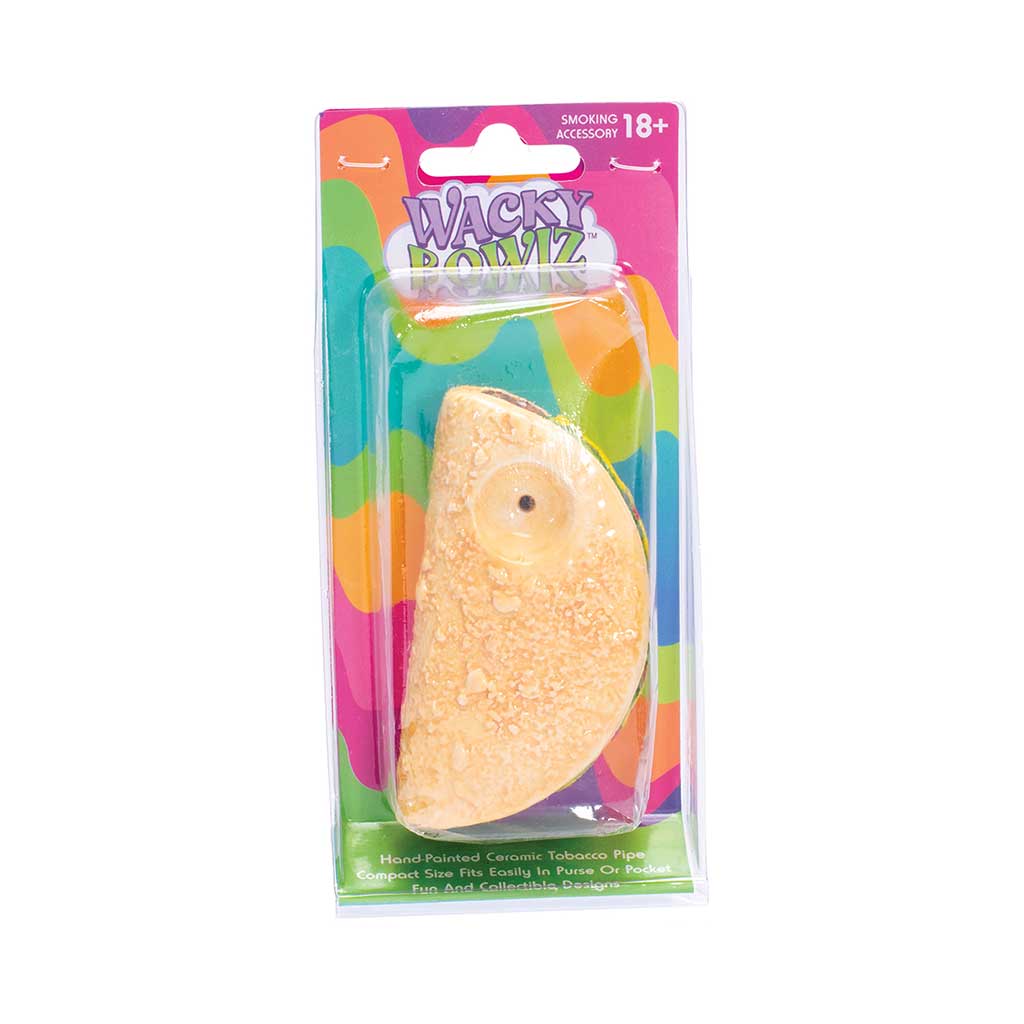 Taco ceramic hand pipe in retail packaging—purchase online at Honeybee Herb with secure checkout and quick delivery. 